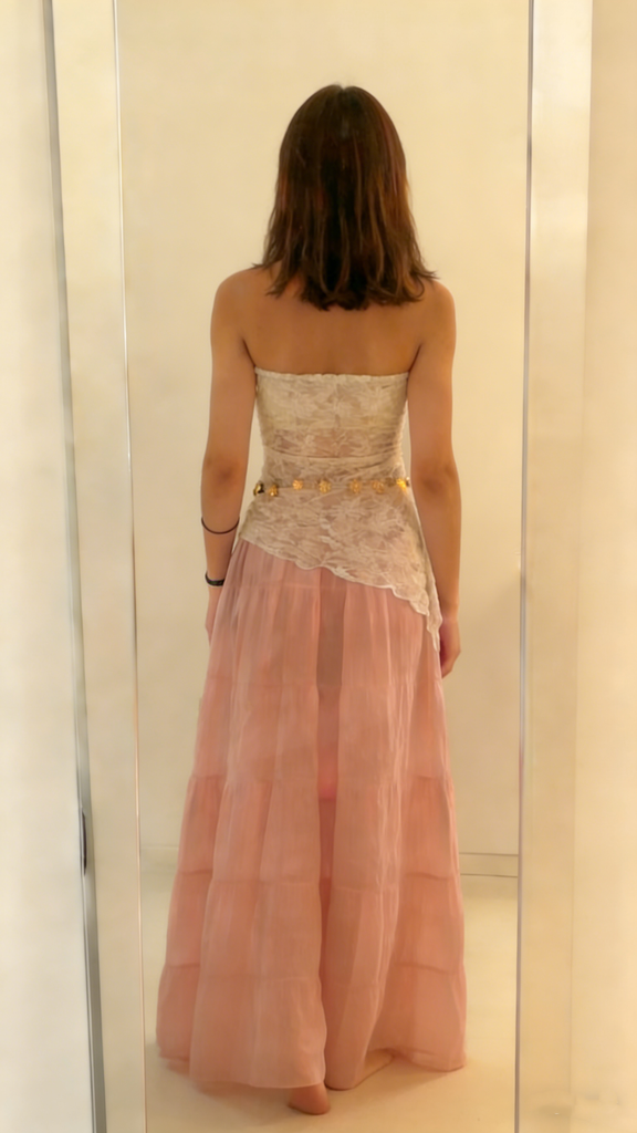 Unique Lace Strapless Prom Dress Pretty Two-Tone A-Line Floor Length Evening Dress,WGP2068