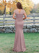 Elegant Pink V-Neck Short sleeves Mermaid Long Bridesmaid Dresses Online, WGM415