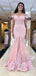 Elegant Pink Lace Applique Off-Shoulder Sleeveless Mermaid  Long Prom Dress Ideas, Evening Party Dresses,WGP1693