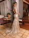 Sparkly Champagne V-Neck Long Sleeve Mermaid Long Prom Dress Ideas, Evening Party Dresses,WGP1970
