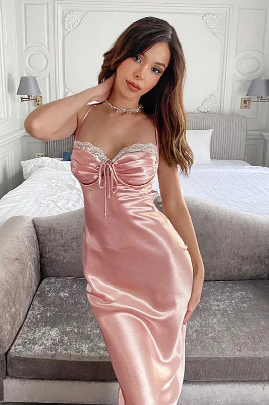 Elegant Pink Spaghetti Strap Mermaid Long Prom Dress Ideas, Evening Party Dresses,WGP1711