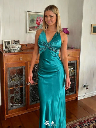 Elegant Teal V-Neck Mermaid Long Prom Dress Ideas, Evening Party Dresses,WGP1633