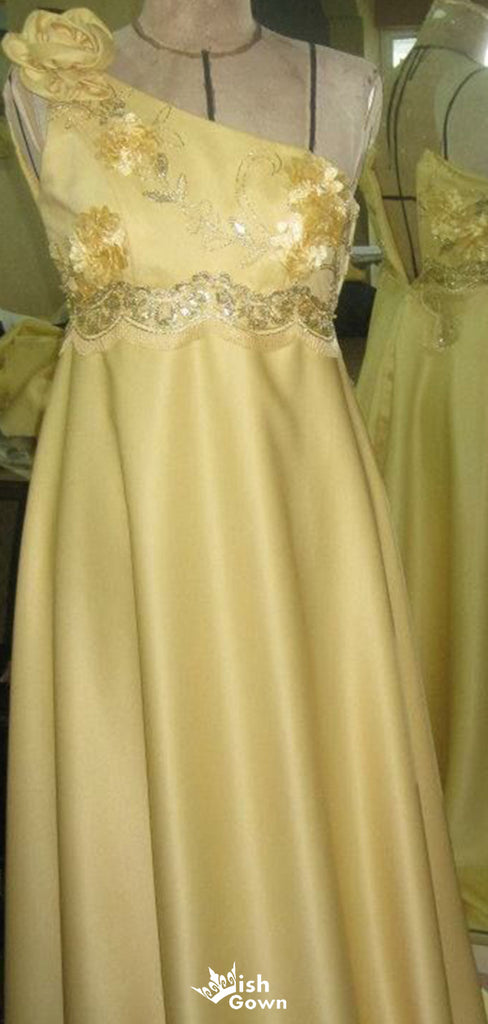Elegant One-shoulder A-line Long Prom Dress Ideas, Evening Party Dresses,WGP1793