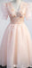 Elegant Short Sleeves V-neck A-line Short Mini Homecoming Dress,EPT621
