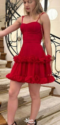 Elegant Spaghetii Strap A-line Short Mini Homecoming Dress,EPT632