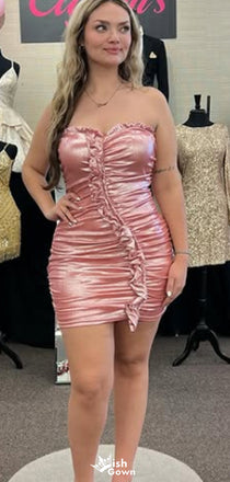 Elegant Strapless Sheath Short Mini Homecoming Dress,EPT652