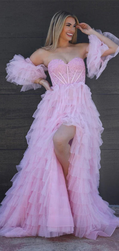Elegant Pink Sweetheart High low Long Prom Dress Ideas, Evening Party Dresses,WGP1659