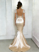 Classy Champagne Satin Prom Gown Lace Cap Sleeve Square Neck Ruched Mermaid Formal Dress,WGP2077