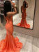 Sexy Orange High Neck Mermaid Long Prom Dress Ideas, Evening Party Dresses,WGP1809