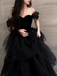 Elegant Black Off-Shoulder A-Line Long Prom Dress Ideas, Evening Party Dresses,WGP1748