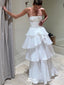 Elegant White&nbsp; A-Line Strapless Ruffle Popular Long Evening Dresses, Formal Dresses, Birthday Party, WGP563