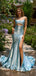 Unique Blue Spaghetti Strap Mermaid Side Slit Long Prom Dress Ideas, Evening Party Dresses,WGP1880