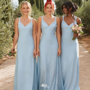 Elegant Blue Spaghetti Strap Sleeveless Mermaid Long Bridesmaid Dresses Online,WGM450