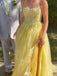 Elegant Square Spaghetti Strap A-line Long Prom Dress Ideas, Evening Party Dresses,WGP1198