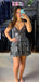 Shiny Spaghetti Strap Sleeveless A-Line Sequin Short Homecoming Dresses For Party,EPT658