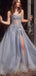 Shiny Blue Sweetheart A-Line Side Slit Long Prom Dress Ideas, Evening Party Dresses , WGP1877