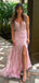 Sparkly Pink Sweetheart Mermaid Side Slit Long Prom Dress Ideas, Evening Party Dresses,WGP1863