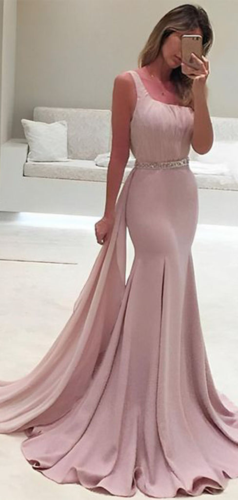 Elegant Pink One-Shoulder Mermaid Long Prom Dress Ideas, Evening Party Dresses,WGP1696