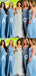 Unique Blue A-Line Cheap Maxi Long Wedding Guest Bridesmaid Dresses,WGM342