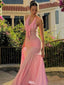 Elegant Pink V-Neck Mermaid Long Prom Dress Ideas, Evening Party Dresses, WGP2015