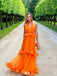 Unique Orange V-Neck A-Line Long Prom Dress Ideas, Evening Party Dresses,WGP1787