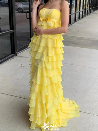 Elegant Straight Across Strapless Column Long Prom Dress Ideas, Evening Party Dresses,WGP1249