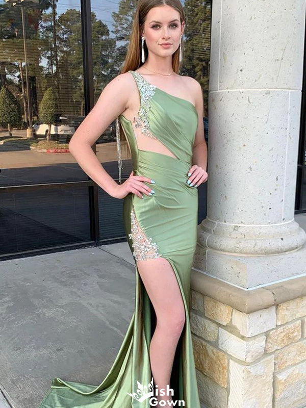 Unique One-shoulder Mermaid Long Prom Dress Ideas, Evening Party Dresses,WGP1251