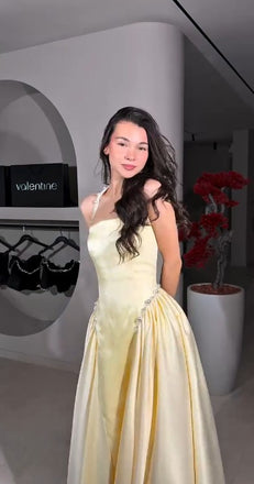 Elegant Yellow Spahetti Strap A-Line Long Prom Dress Ideas, Evening Party Dresses ,WGP1598