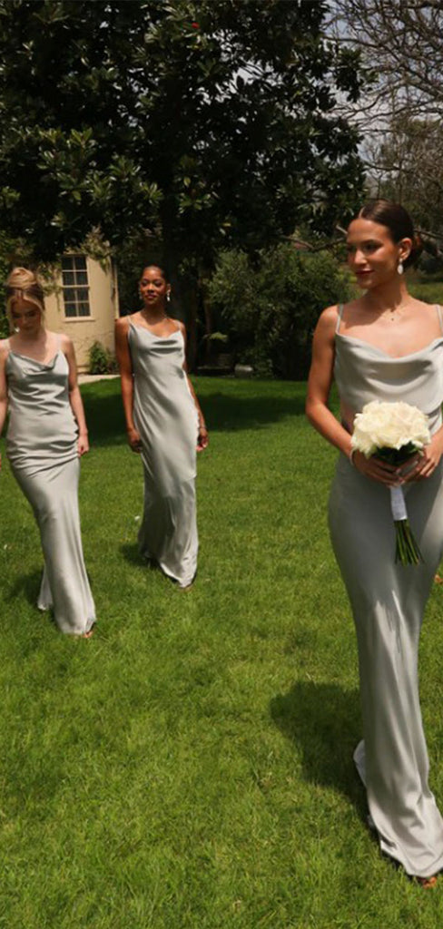 Elegant Spaghetti Strap Sleeveless Mermaid Side Slit Long Bridesmaid Dresses Online, WGM413