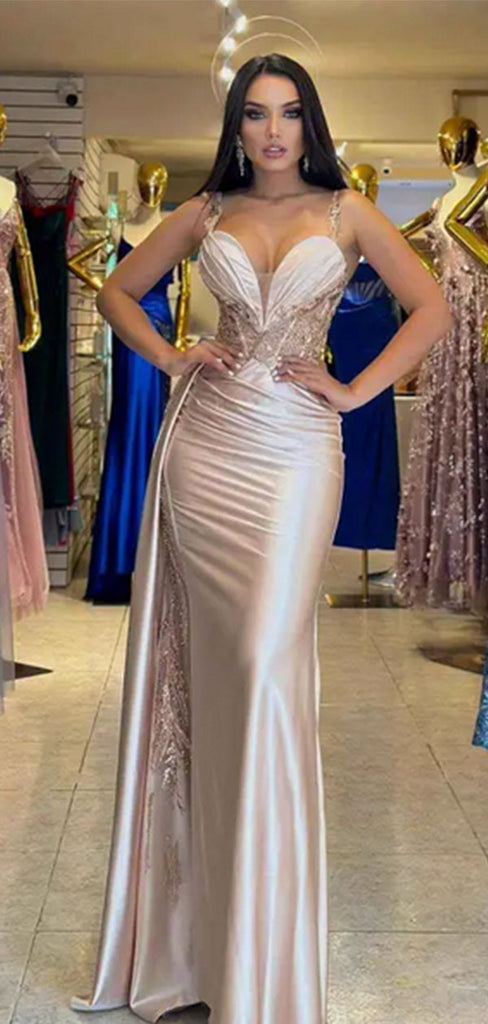Sexy Spaghetti Strap Sleeveless Lace Mermaid Long Prom Dress Ideas, Evening Party Dresses , WGP1898