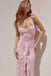 Classy Pink Lace Mermaid Prom Dress with Sexy High Slit and Halter Neck Sheer Bodice,WGP2104