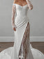 Elegant White Long Sleeve Lace Mermaid Long Wedding Dresses With Sweep Trailing ,WDH166