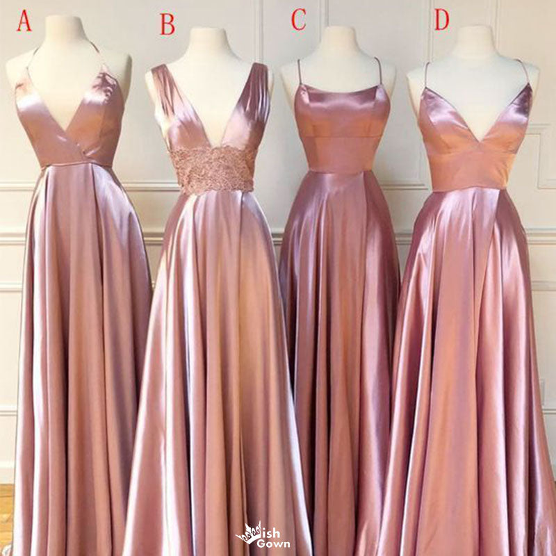 Simple Mismatched Sleeveless A-Line Long Bridesmaid Dresses Online , WGM409