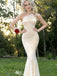 Unique Champagne One Shoulder Lace Mermaid Prom Dress Sexy Ruched Side Slit Long Evening Gown,WGP2093