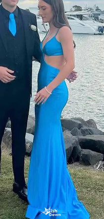 Unique Deep V-neck Spaghetti Strap Mermaid Long Prom Dress Ideas, Evening Party Dresses,WGP1276