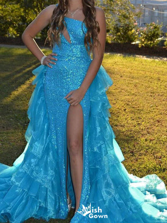 Gorgeous Asymmetric Mermaid Long Prom Dress Ideas, Evening Party Dresses,WGP1117