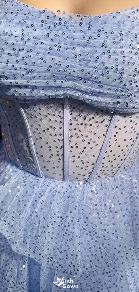 Gorgeous Spaghetti Strap Sequins A-line Long Prom Dress Ideas, Evening Party Dresses,WGP1120