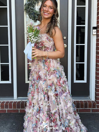 Gorgeous Strapless Straight Across A-line Long Prom Dress Ideas, Evening Party Dresses,WGP1362
