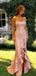 Unique Blush Pink Glitter Gala Dress Cascading Ruffles High Slit Prom Gown,WGP2116