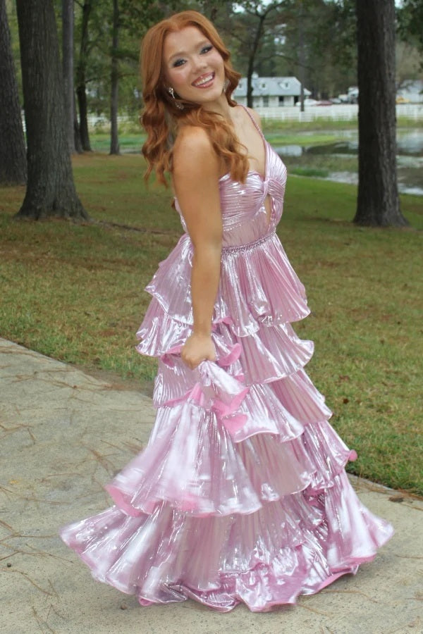 Unique Pink Spaghetti Strap A-Line Long Prom Dress Ideas, Evening Party Dresses,WGP1790