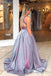 Gorgeous Blue V-Neck A-Line Long Prom Dress Ideas, Evening Party Dresses,WGP1643
