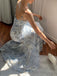 Elegant Blue Spaghetti Strap Mermaid Applique Long Prom Dress Ideas, Evening Party Dresses,WGP1704