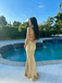 Elegant Champagne Satin Formal Evening Gown Slim Fit Mermaid Style Sleeveless Prom Dress,WGP2098