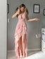 Sexy Pink V-Neck High Low Long Prom Dress Ideas, Evening Party Dresses,WGP1815