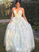 Formal Spaghetti Strap V-neck A-line Long Prom Dress Ideas, Evening Party Dresses,WGP1369