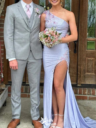 Elegant One-shoulder Mermaid Long Prom Dress Ideas, Evening Party Dresses,WGP1374