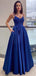 Elegant Blue A-Line Spaghetti Straps Side Slit Long Evening Dresses, Formal Dresses, Birthday Party, WGP536