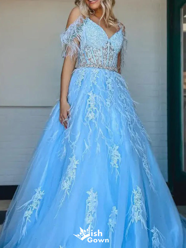 Gorgeous Off-shoulder Spaghetti Strap A-line Long Prom Dress Ideas, Evening Party Dresses,WGP1408