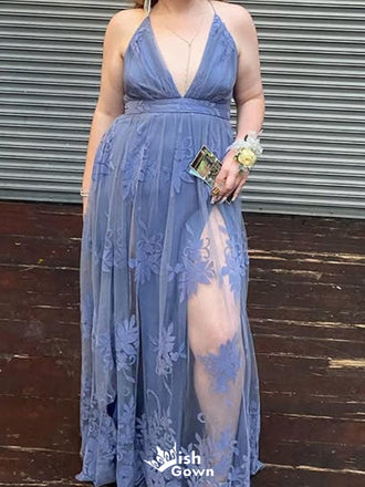 Casual Deep V-neck A-line Long Prom Dress Ideas, Evening Party Dresses,WGP1417