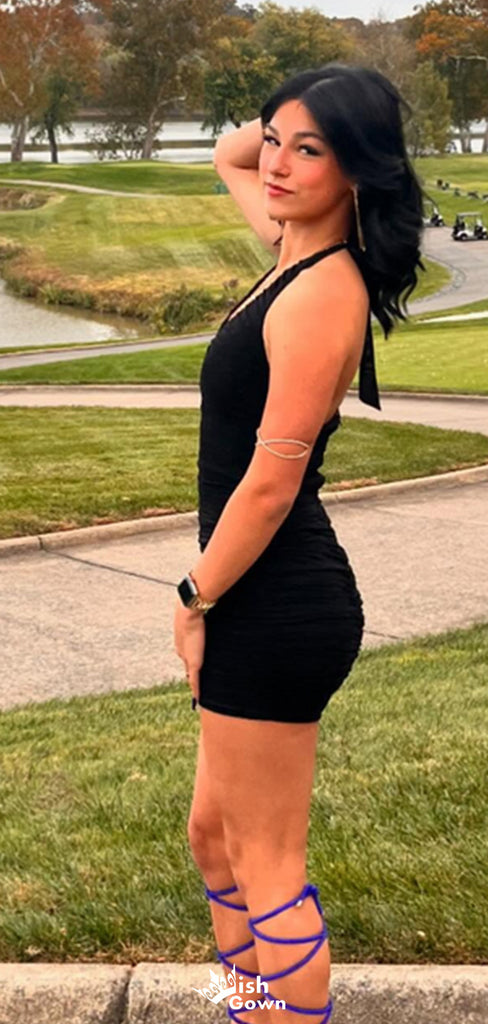 Sexy Halter Deep V-neck Sheath Short Mini Homecoming Dress,EPT354